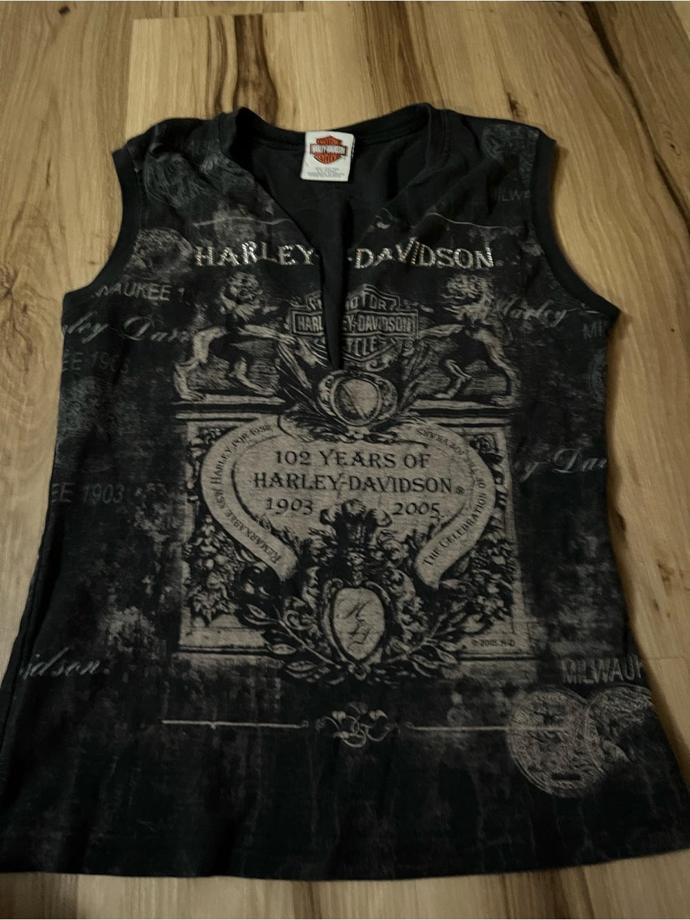 Y2K HARLEY DAVIDSON USA Women’s L Black Rhinestone Bedazzled Tank Top cut